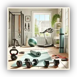 A bright and airy fitness setup featuring pre-loved fitness equipment