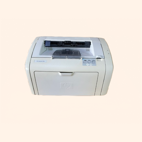 Compact white laser printer with a front paper tray.