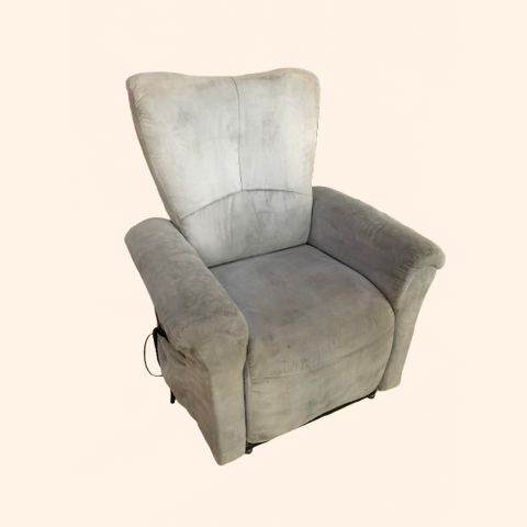 Electric Reclining armchair in soft gray fabric.