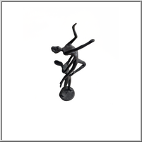 Abstract black sculpture of two figures dancing.