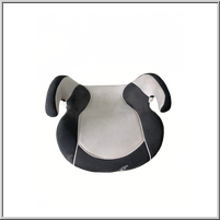 Black and gray booster seat with curved sides.