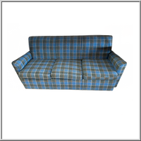 Blue and brown plaid sofa.