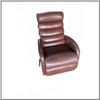 Brown leather reclining chair with a curved armrest.