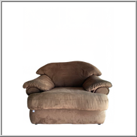 Brown, plush armchair with large, soft armrests.