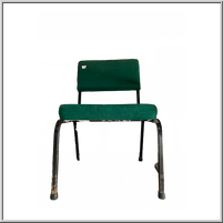 Green office fabric chair with a metal frame.