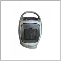 Portable electric heater with vent and control knobs.