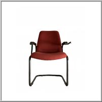 Red upholstered office chair with armrests.