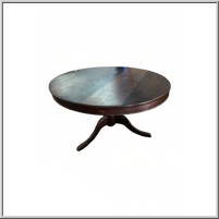 Round wooden table with a central pedestal base.