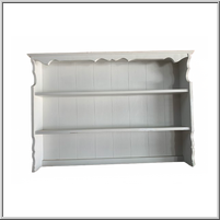 White wooden shelving unit with three open shelves.