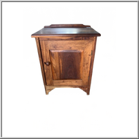 Wooden cabinet with a single door and flat top.