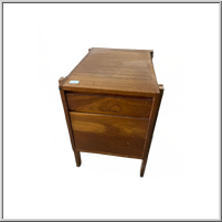 Wooden side table with two drawers and a smooth top.