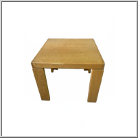 Wooden square table with four legs.